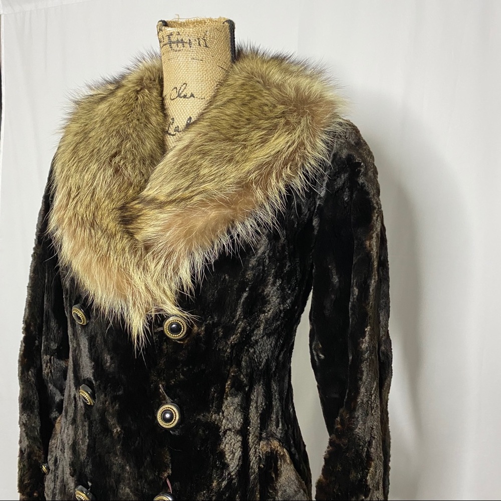 Vintage Double Breasted Victorian Brown Fur Coat - Picture 2 of 11